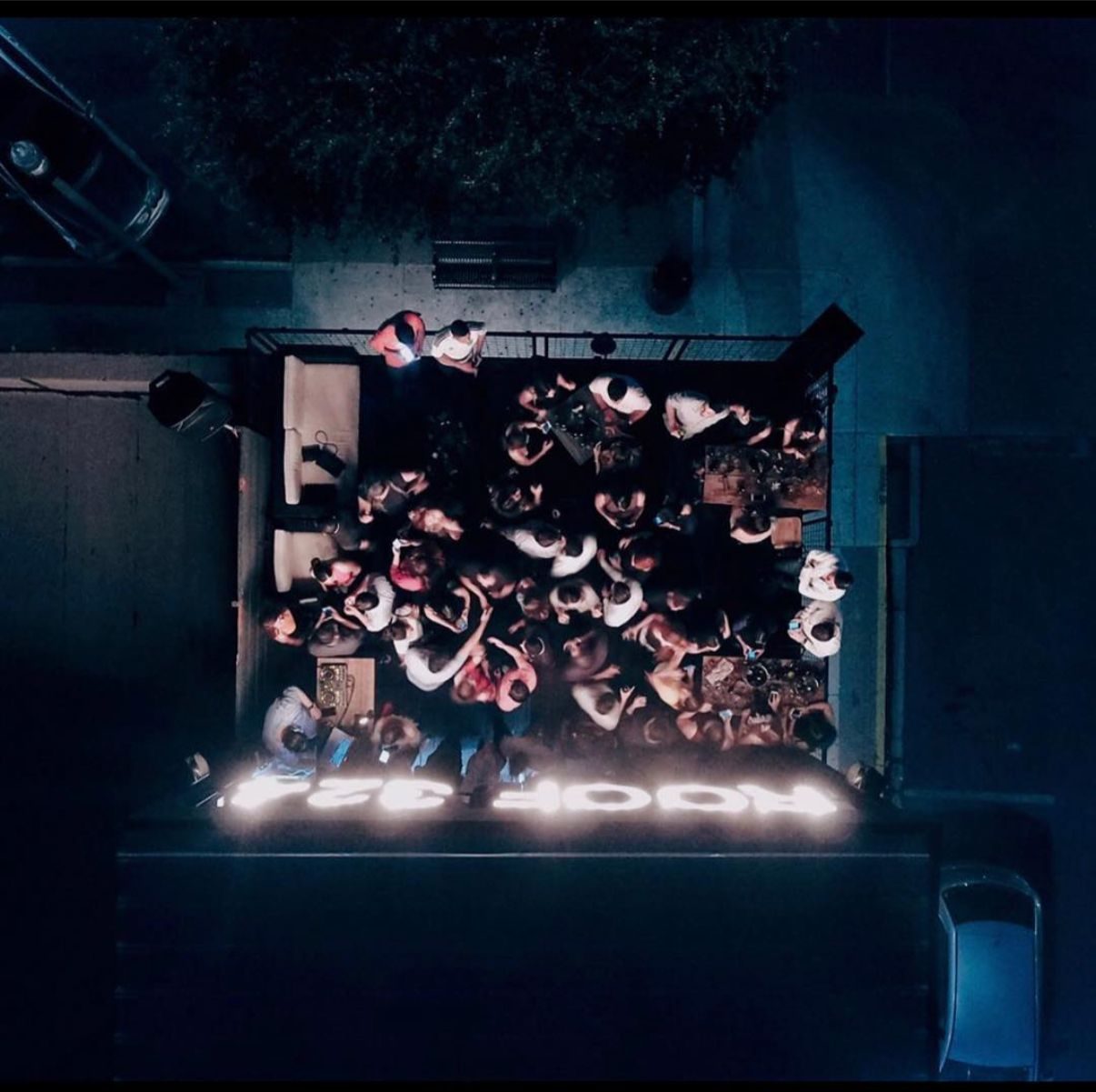 Roof 324 — overhead view of the rooftop crowd